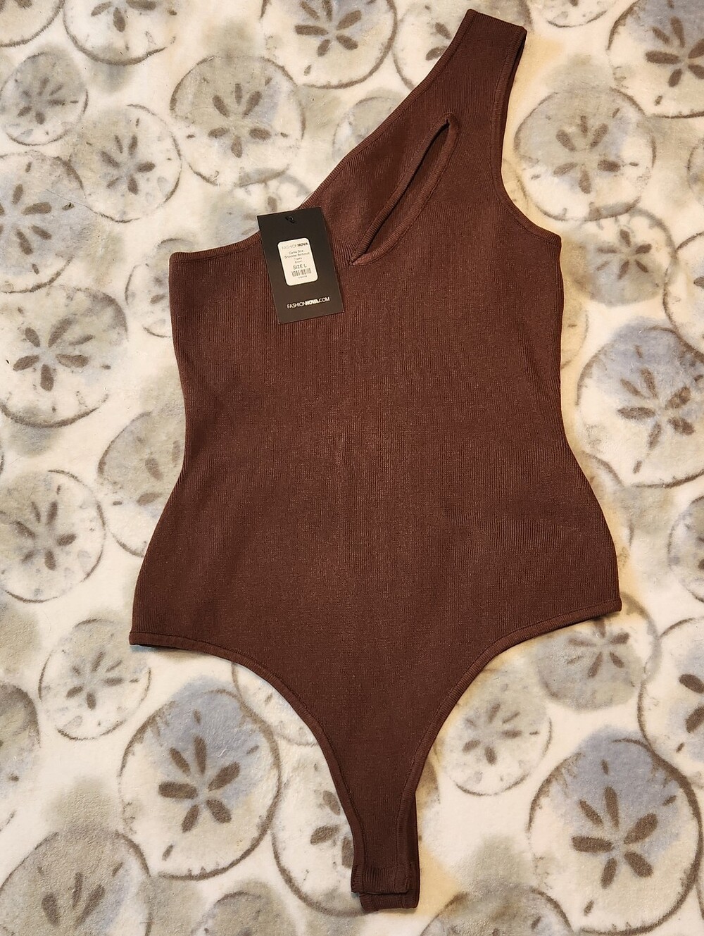 Womens Ribbed One-Shoulder One-Piece Swimsuit in Brown